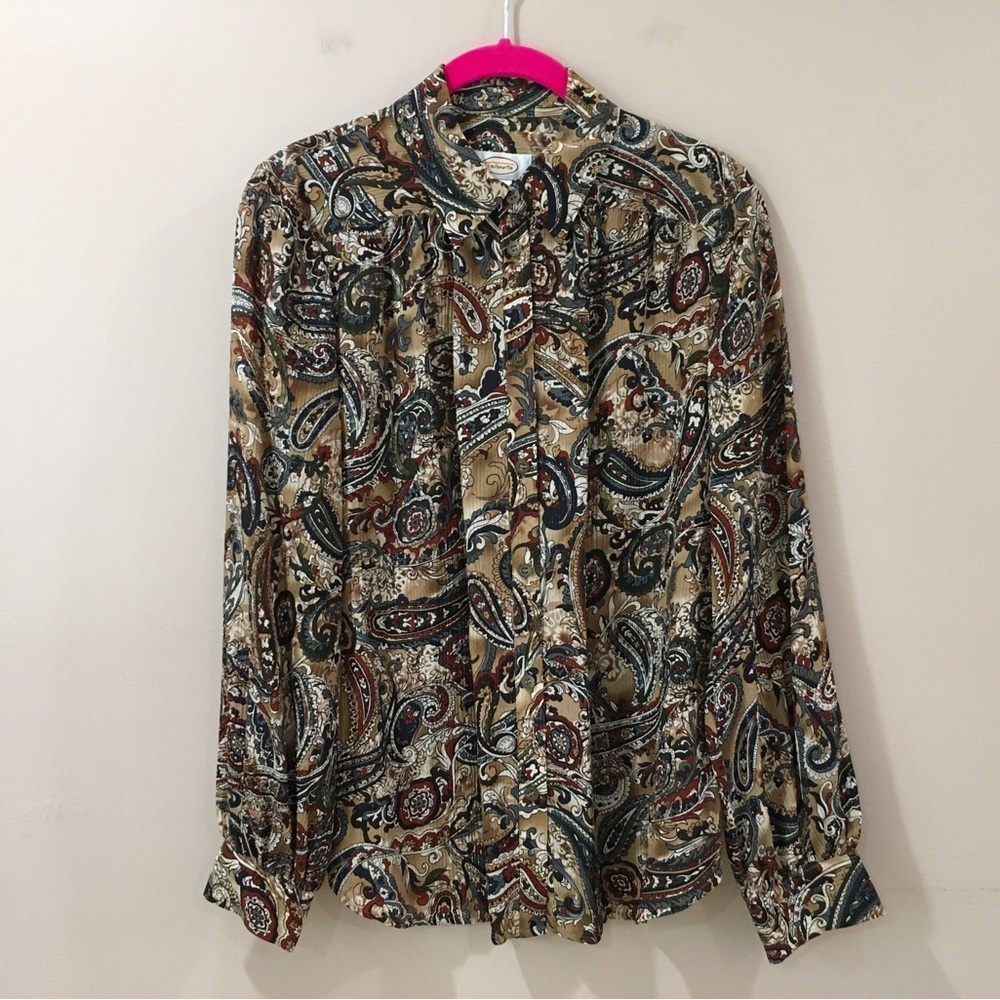 Talbots Vtg 80s Paisley Silk Blouse Shirt Top Brown Red Shimmer Womens Size 6